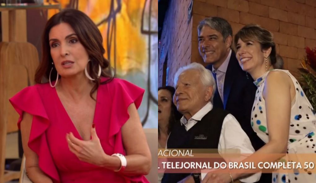 Fátima Bernardes no Encontro e William Bonner com a atual esposa e Cid Moreira