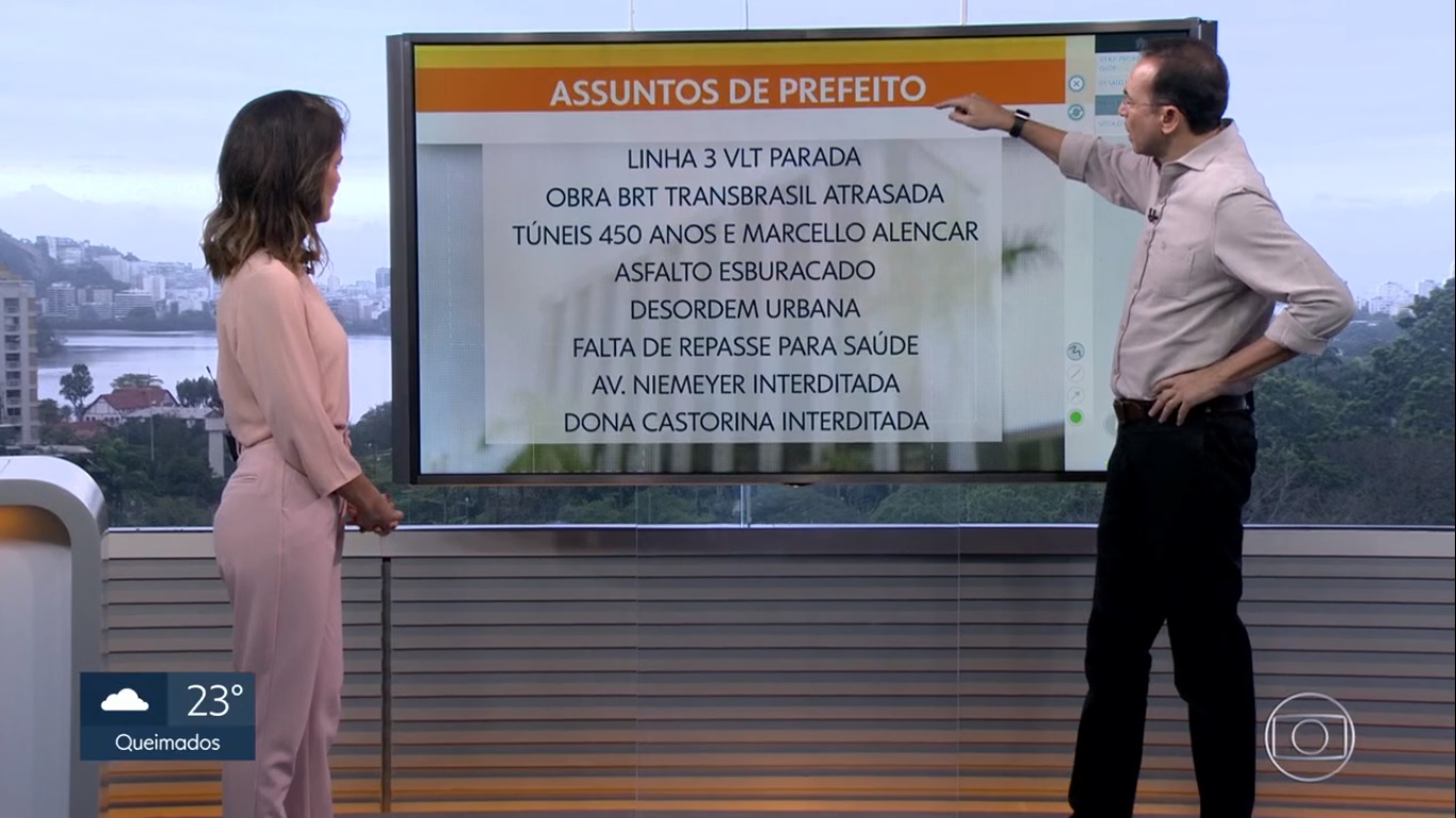 Mariana Gross e Edimilson Ávila no RJTV, informativo da Globo