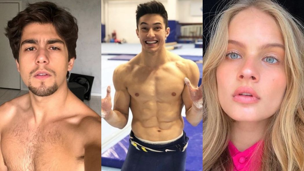 Daniel Rangel e Valentina Bulc, do elenco de Salve-se Quem Puder, e o atleta Arthur Nory