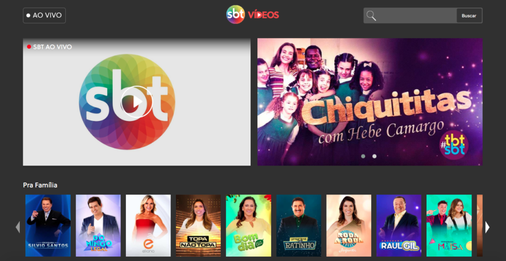 Homepage do SBT Vídeos, serviço de streaming do SBT (Reprodução/SBT Vídeos)