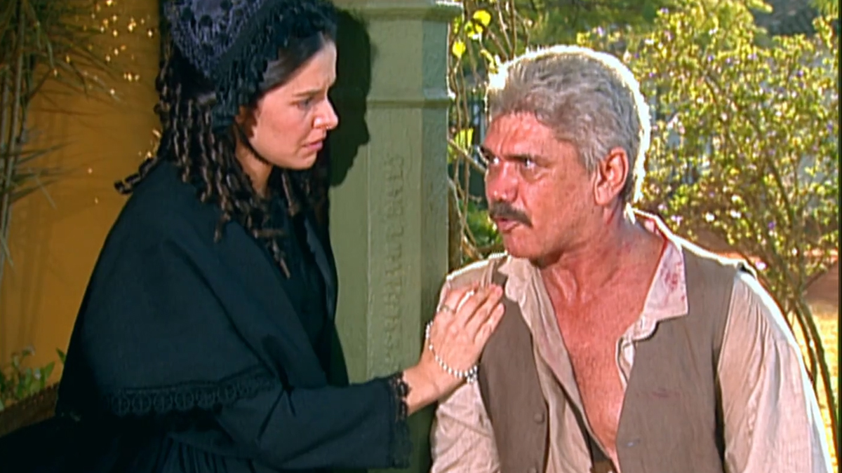 Isaura (Bianca Rinaldi) e Miguel (Jackson Antunes) em A Escrava Isaura
