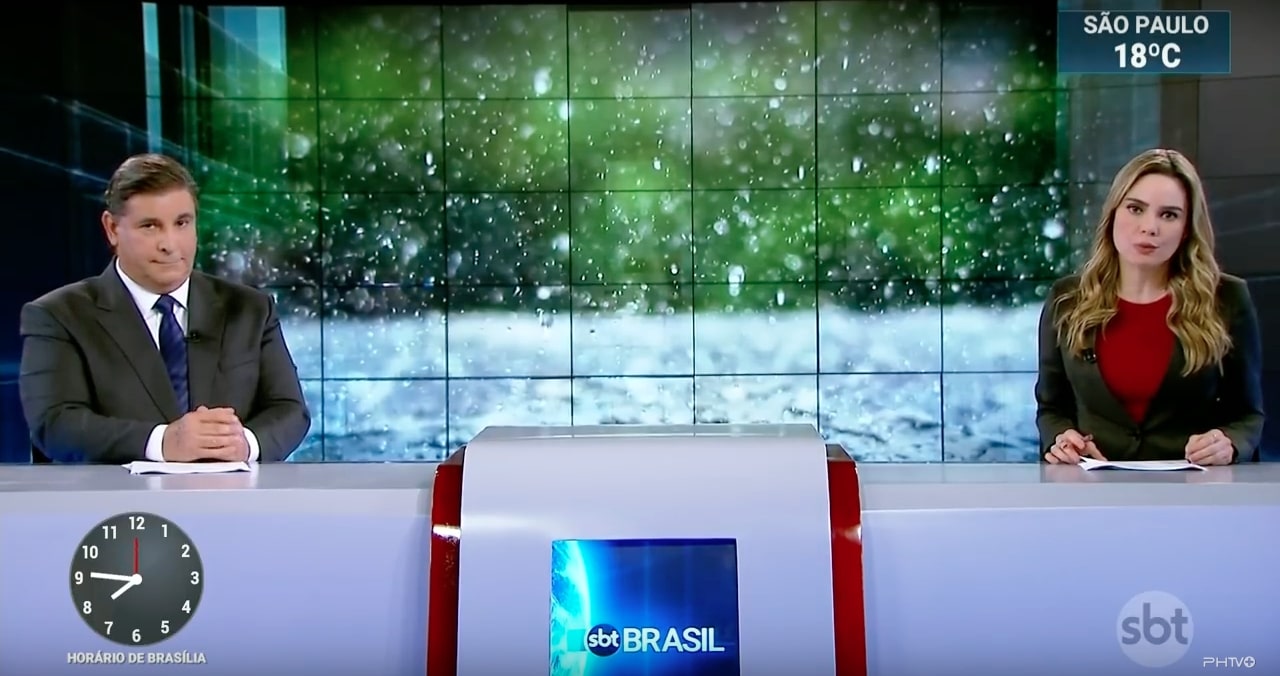 Rachel Sheherazade e Carlos Nascimento no SBT Brasil: jornal fez SBT ser condenado na Justiça (Reprodução/SBT)