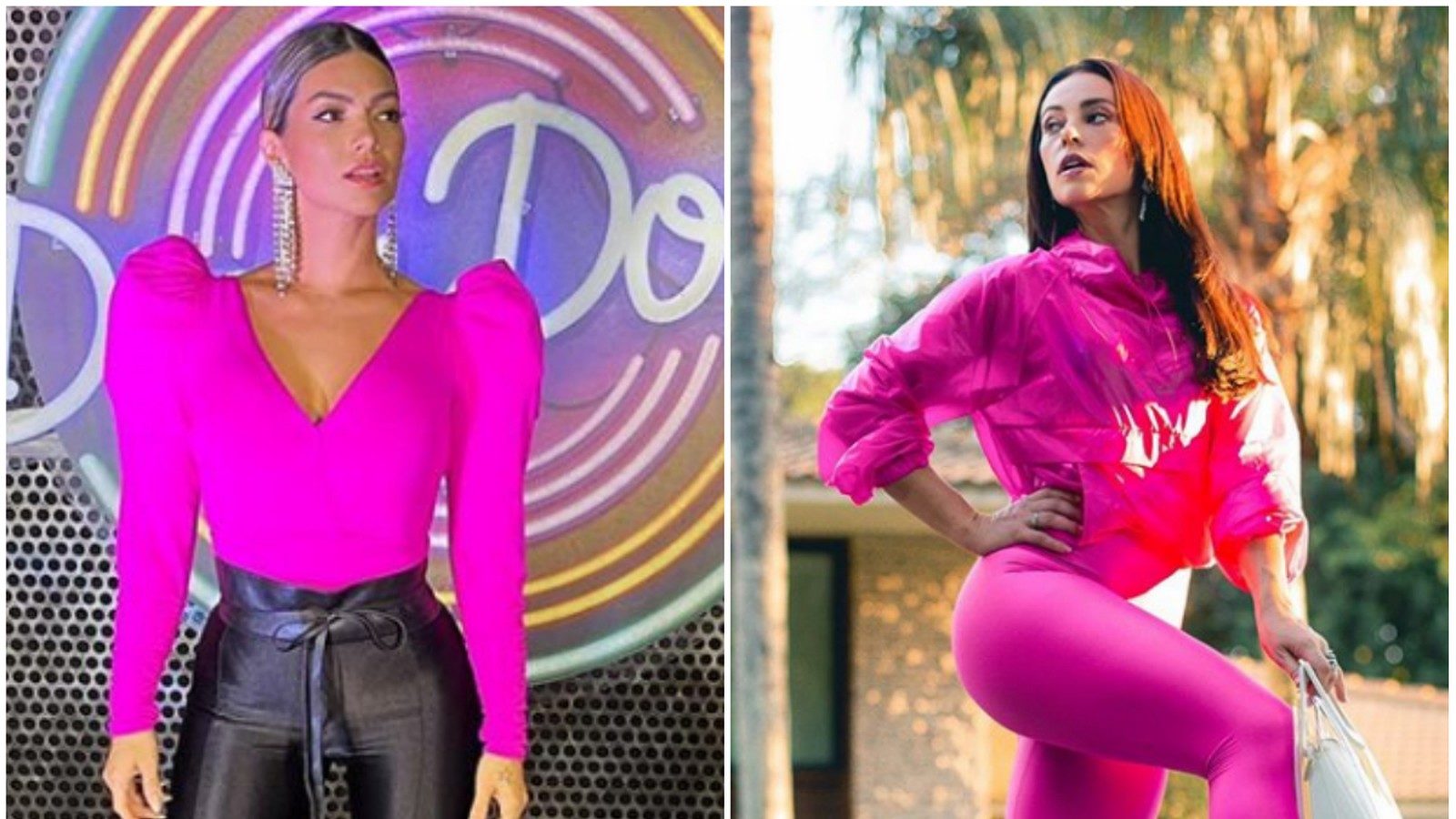 Kelly Key (à esquerda), no Domingão do Faustão, e Vivi Guedes (Paolla Oliveira, à direita), de A Dona do Pedaço (Reprodução / Instagram / Fabiano Battaglin)