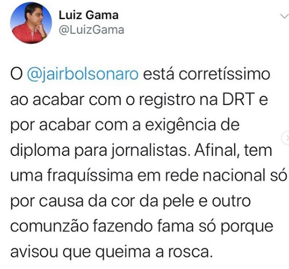 Tuíte de Luiz Gama