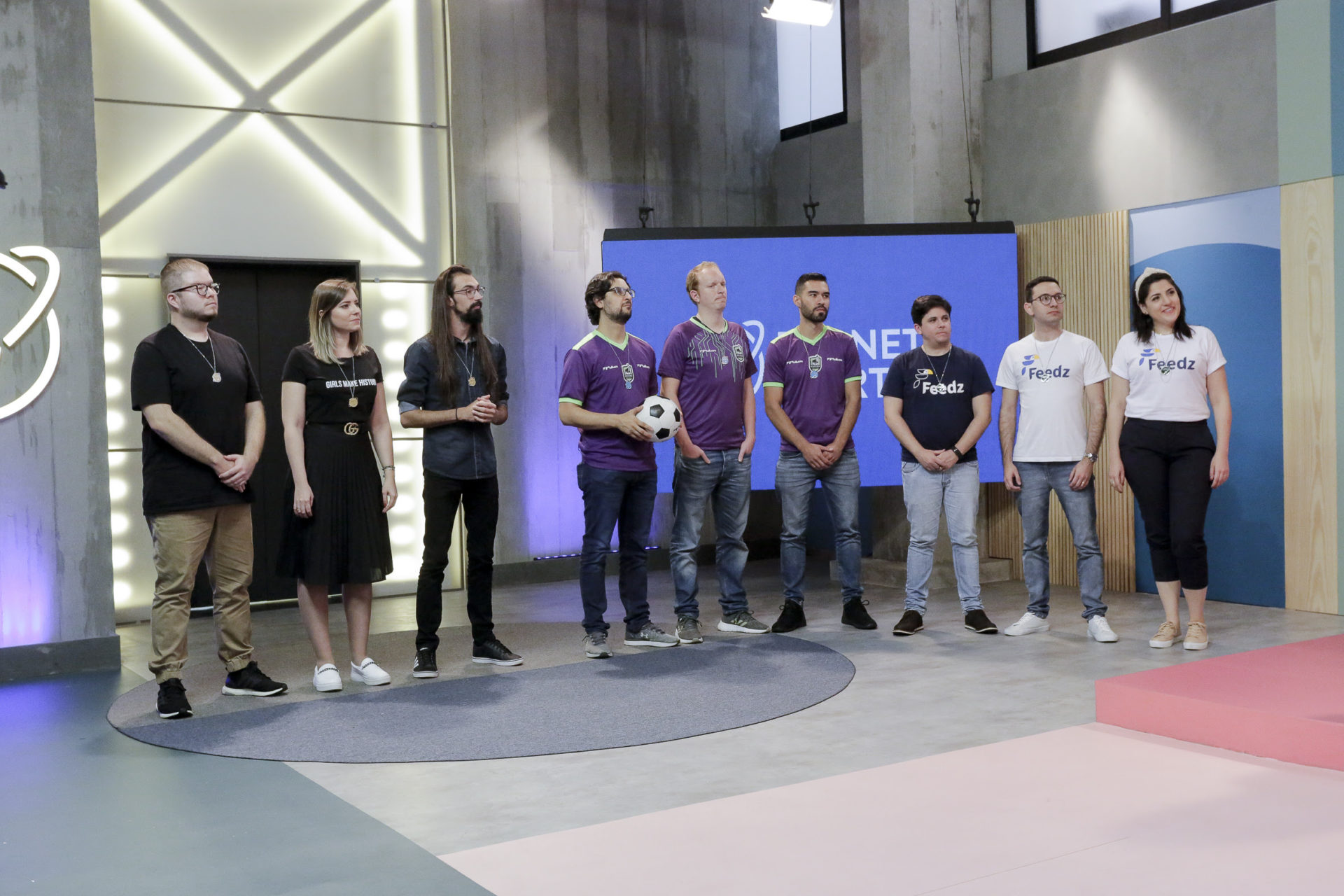 Equipes das startups PackId, Goleiro de Aluguel e Feedz, no programa Planeta Startup (Divulgação / Band)