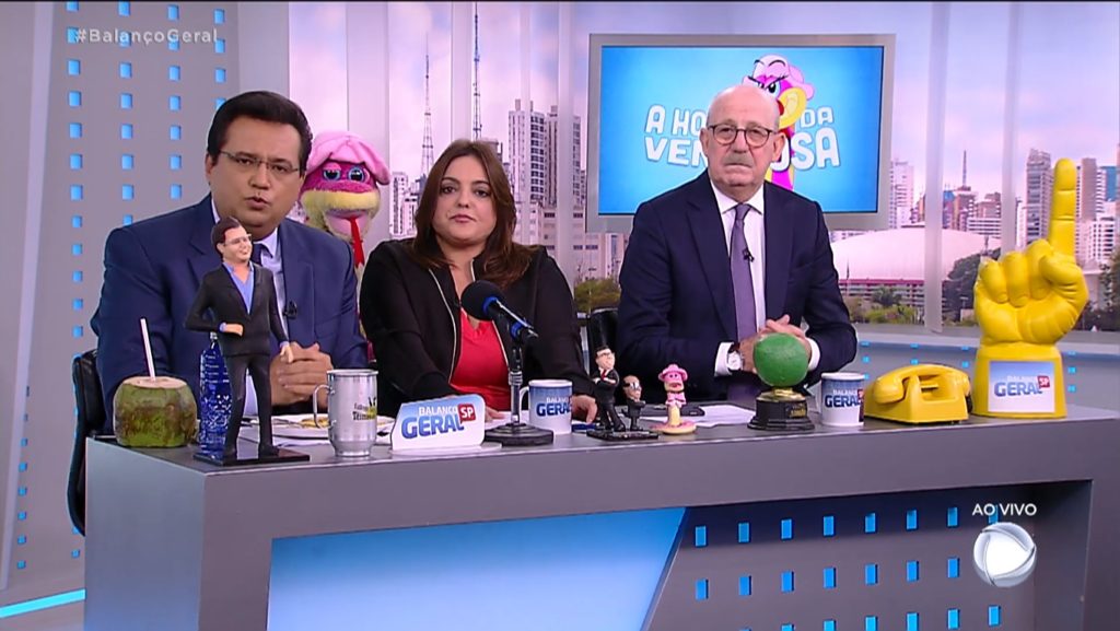 Geraldo Luis, Fabiola Reipert e Renato Lombardi no quadro A Hora da Venenosa
