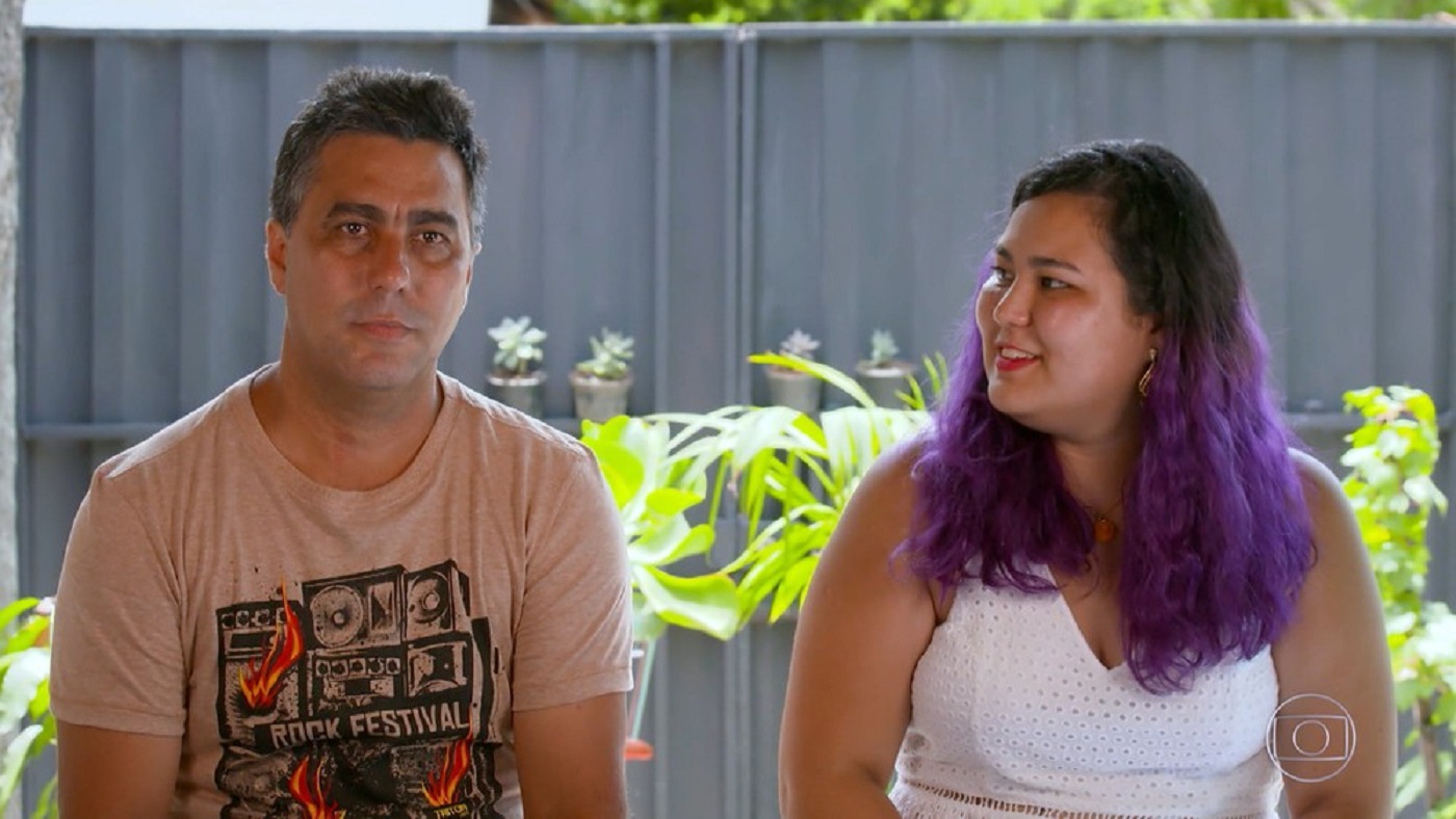 Markin com a filha, Sarah: os dois são de Brumadinho (MG) e encaram o desafio do 'The Wall' — Foto: Reprodução/TV Globo