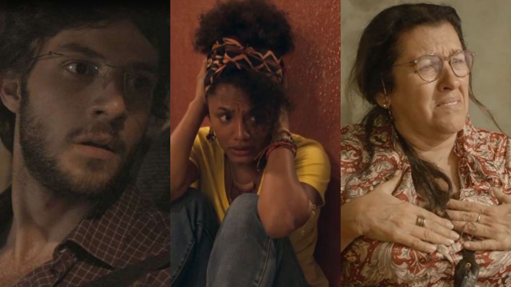 Danilo (Chay Suede), Camila (Jéssica Ellen) e Lurdes (Regina Casé) de Amor de Mãe