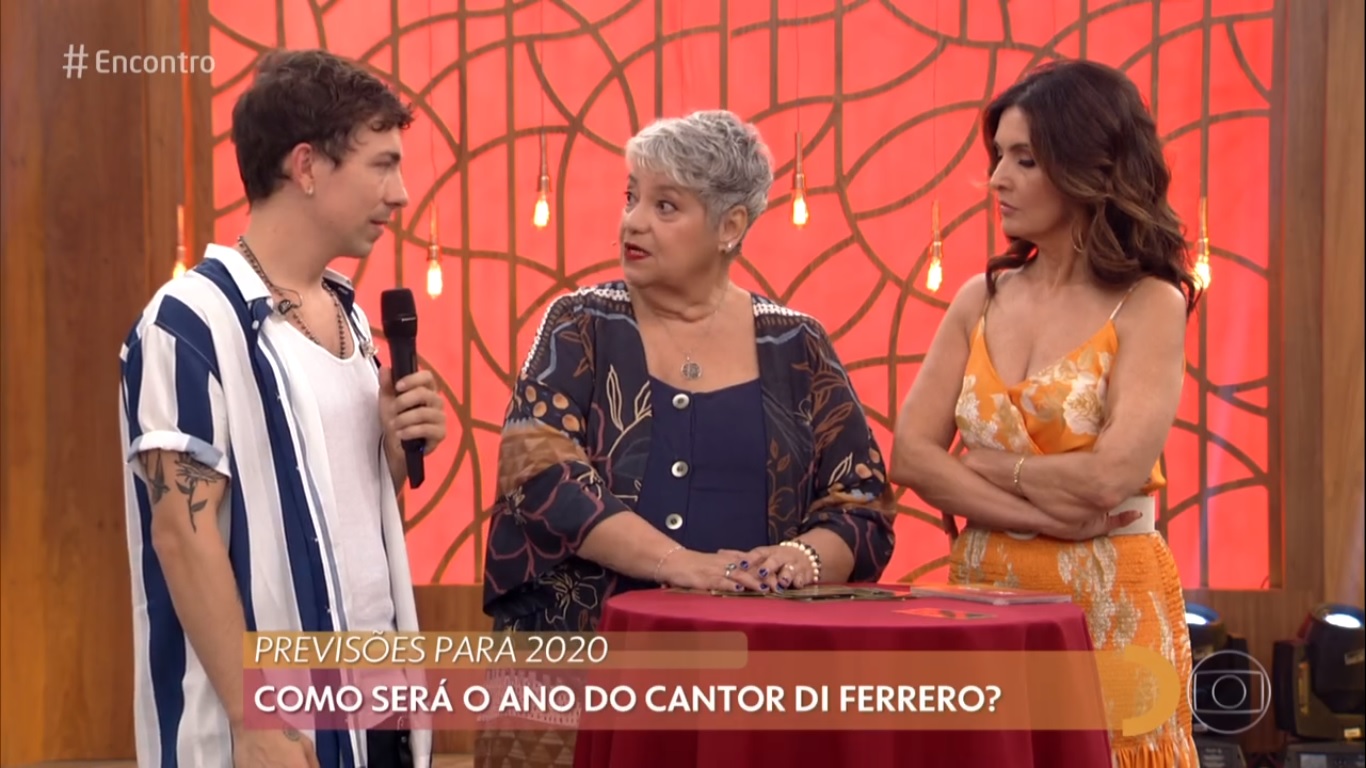 Di Ferrero, a taróloga Gloria Britho e Fátima Bernardes no Encontro