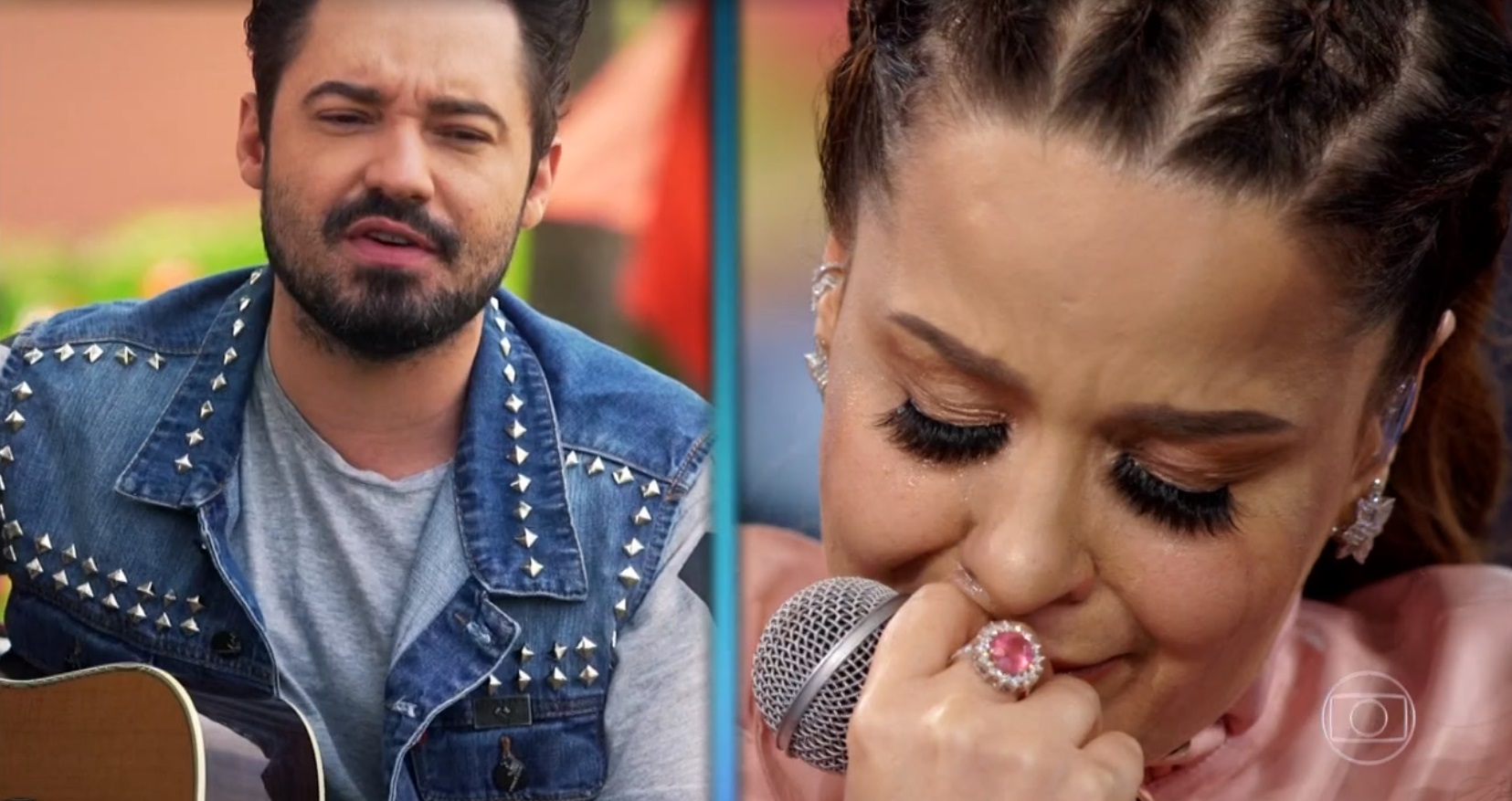 Maiara chora ao receber declaração de Fernando no Domingão do Faustão (Reprodução: TV Globo)