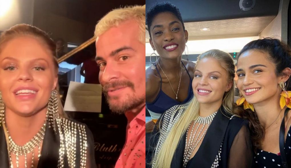 Luísa Sonza ao lado de Thiago Martins, Érika Januza e Nanda Costa nos bastidores de Amor de Mãe