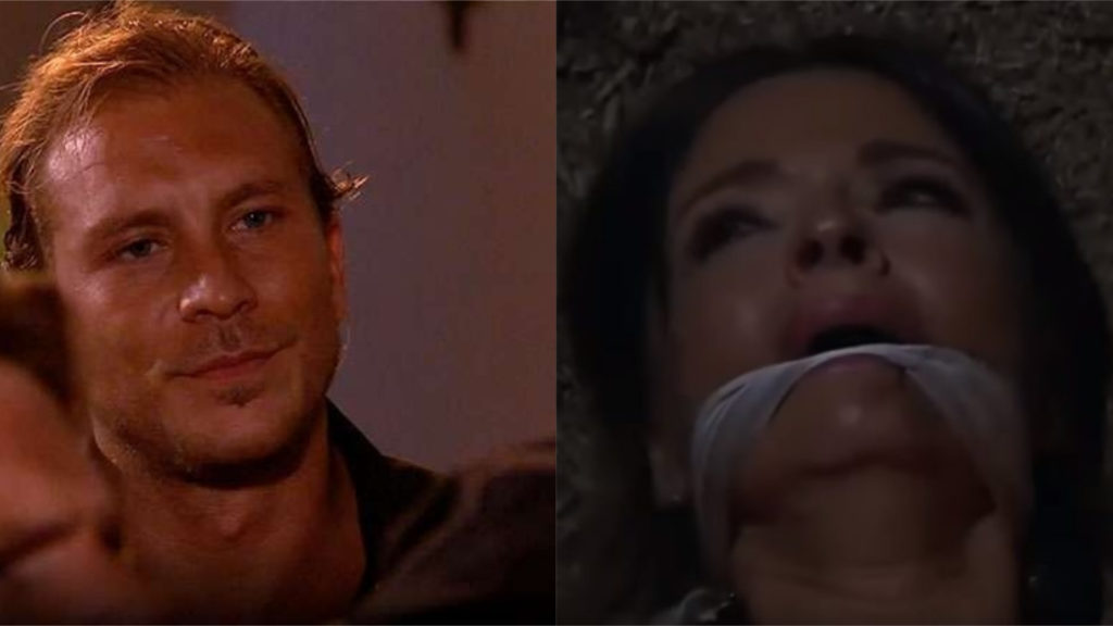 Ramiro (Salvador Zerboni) enterra Ingrid (Issabella Camil) viva em Abismo de Paixão (Reprodução / YouTube)