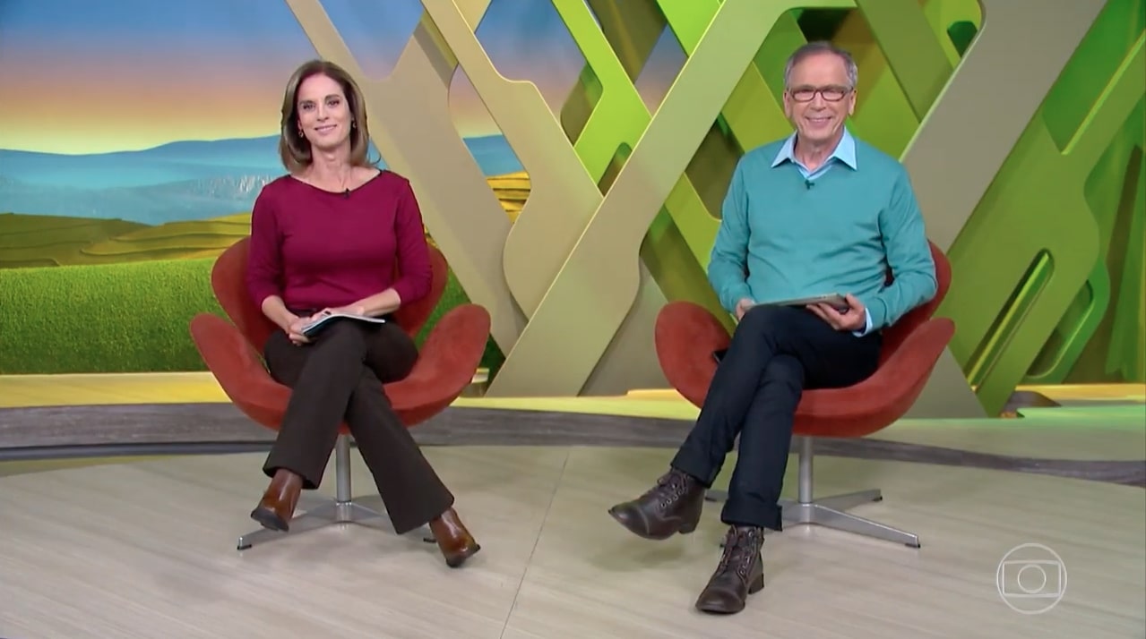 Nelson Araújo e Helen Martins no Globo Rural: programa completa 40 anos no ar vivendo um de seus auges na Globo (Reprodução/Globo)