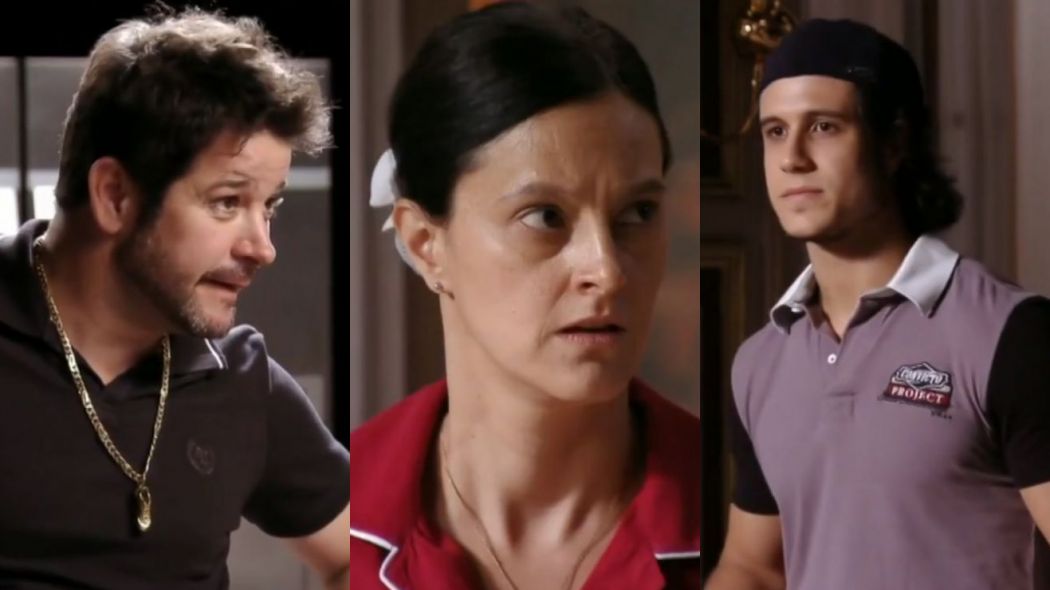 Tufão (Murilo Benício), Janaína (Claudia Missura) e Lúcio (Emiliano D'Avila) de Avenida Brasil