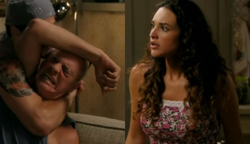 Darkson (José Loreto), Leleco (Marcos Caruso) e Tessália (Débora Nascimento) de Avenida Brasil