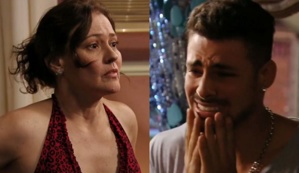 Neide (Claudia Assumpção) e Jorginho (Cauã Reymond) de Avenida Brasil