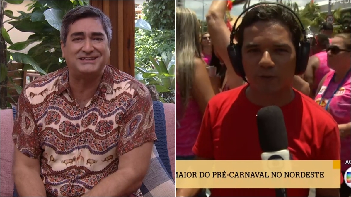 Repórter se empolga em cobertura de bloco de rua, ao vivo, no É de Casa (Reprodução: TV Globo)
