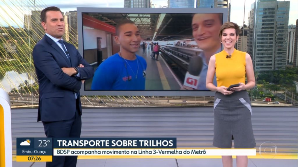 Rodrigo Bocardi, Gloria Vanique e Tiago Scheuer no Bom Dia SP
