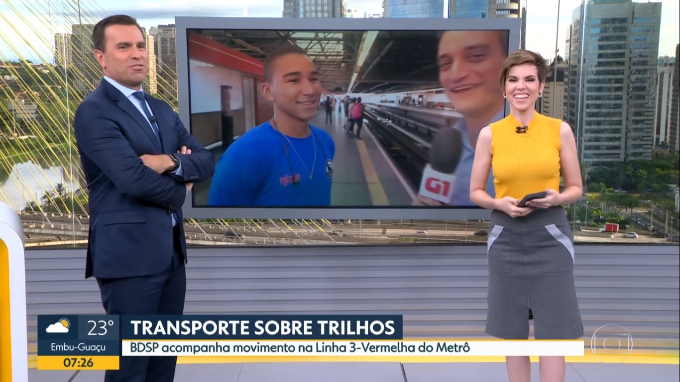 Rodrigo Bocardi, Gloria Vanique e Tiago Scheuer no Bom Dia SP