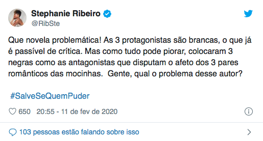 Post iniciou discussão de racismo estrutural em Salve-Se Quem Puder (Reprodução/Twitter)