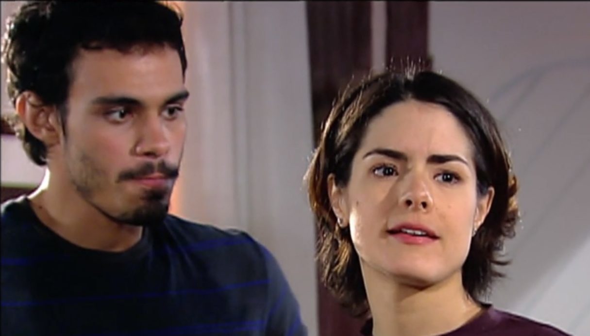 Lucas (Jean Fercondini) e Janete (Liliana Castro) em Caminhos do Coração