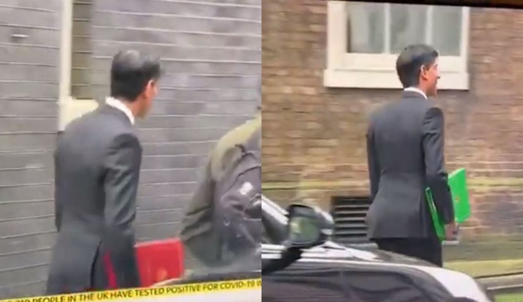 Chanceler britânico Rishi Sunak durante um link do telejornal Sky News