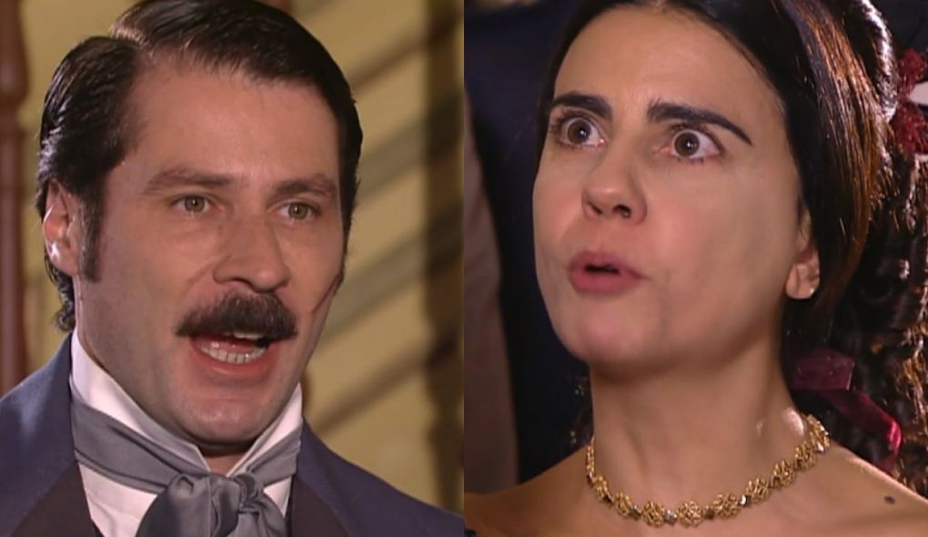 Leôncio (Leopoldo Pacheco) e Tomásia (Mayara Magri) de A Escrava Isaura