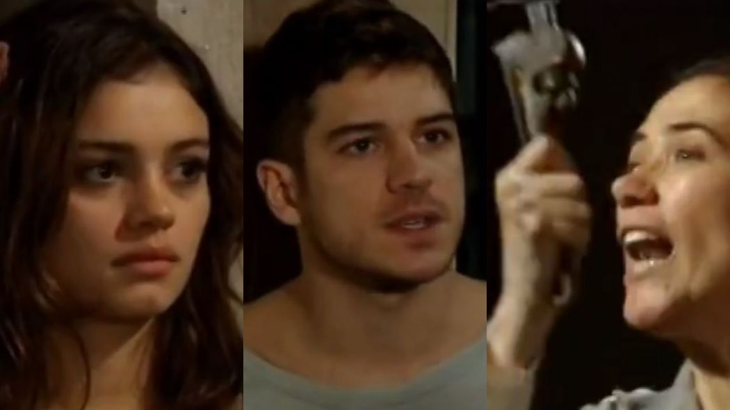 Maria Amália (Sophie Charlotte), Rafael (Marco Pigossi) e Griselda (Lilia Cabral) de Fina Estampa