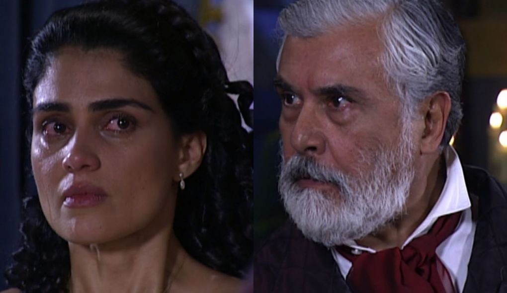 Rosa (Patrícia França) e Sebastião (Paulo Figueiredo) de A Escrava Isaura