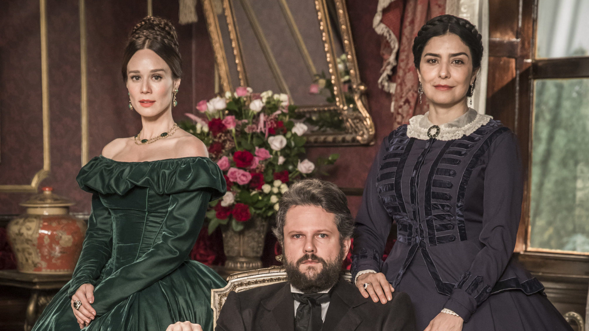 Mariana Ximenes, Selton Mello e Letícia Sabatella em Nos Tempos do Imperador (Divulgação / Globo)