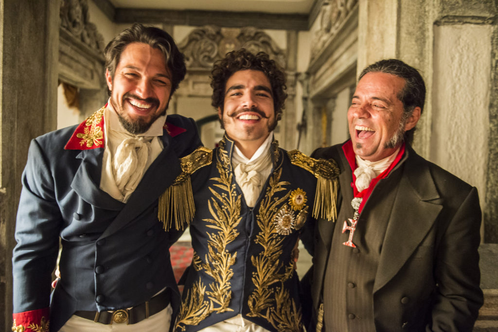 Chalaça ( Romulo Estrela ), Pedro ( Caio Castro ) e Bonifácio ( Felipe Camargo )