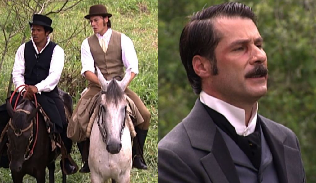 Álvaro (Theo Becker), André (Déo Garcez) e Leôncio (Leopoldo Pacheco) de A Escrava Isaura