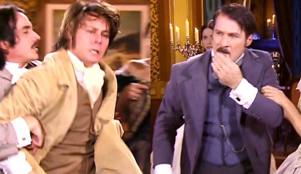 Álvaro (Theo Becker) e Leôncio (Leopoldo Pacheco) de A Escrava Isaura