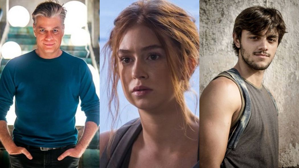 Arthur (Fábio Assunção), Eliza (Marina Ruy Barbosa) e Jonatas (Felipe Simas) de Totalmente Demais