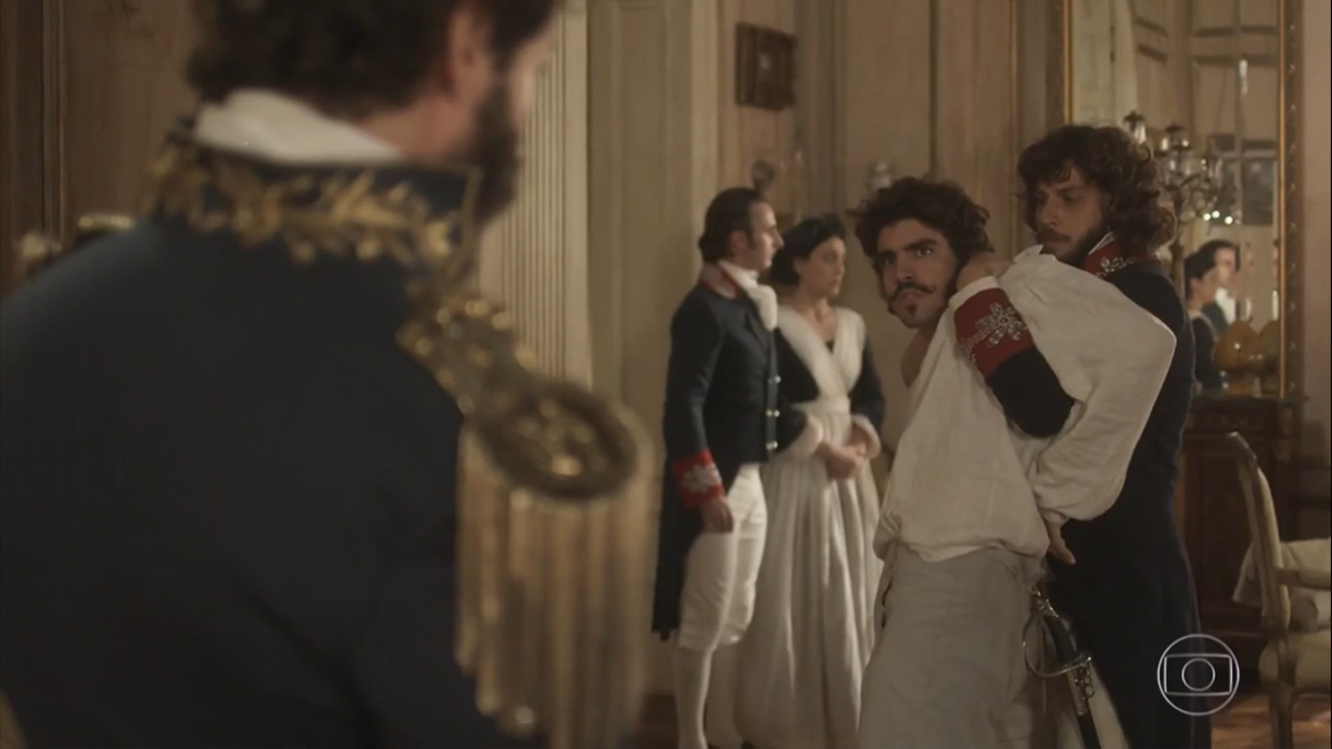 Avilez (Paulo Rocha), Pedro (Caio Castro) e Joaquim (Chay Suede) em Novo Mundo