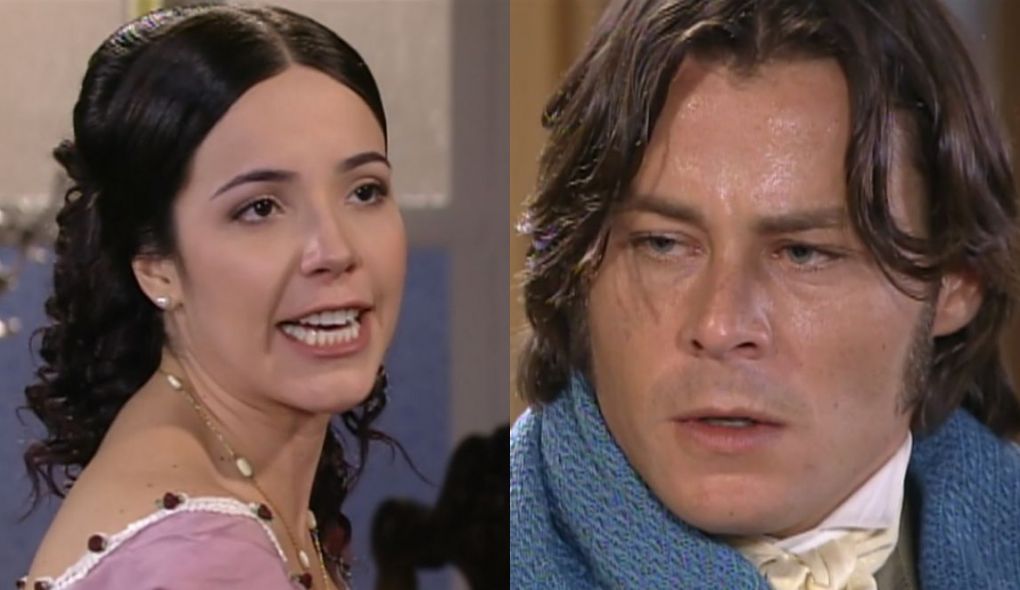 Branca (Renata Dominguez) e Álvaro (Theo Becker) de A Escrava Isaura