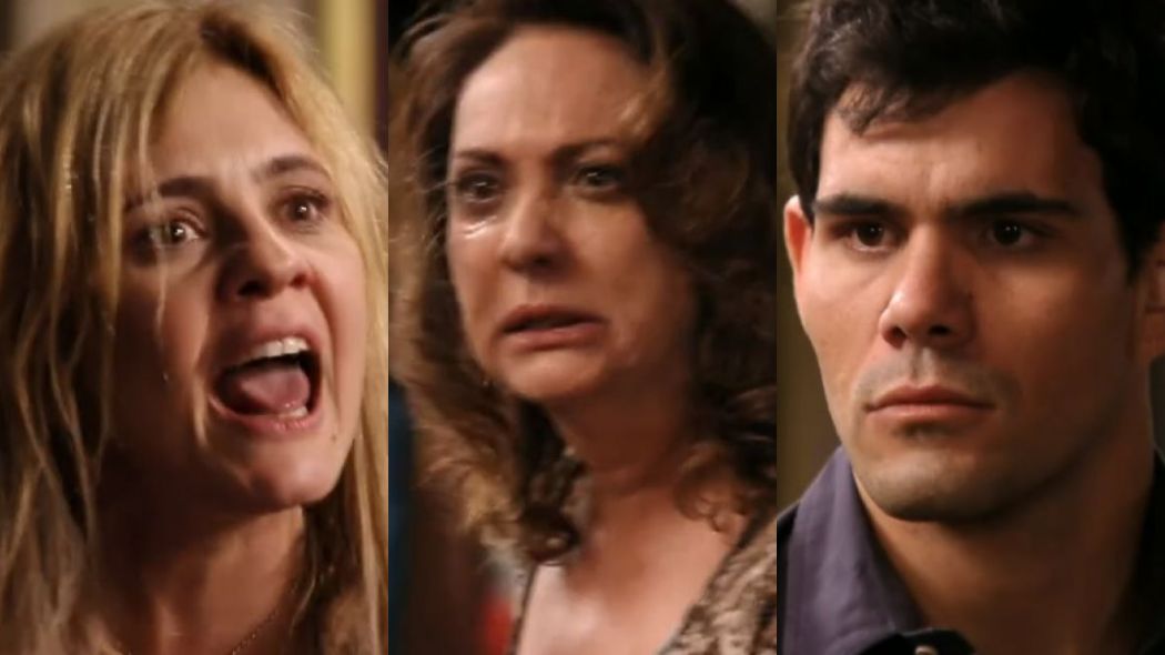 Carminha (Adriana Esteves), Muricy (Eliane Giardini) e Adauto (Juliano Cazarré) de Avenida Brasil