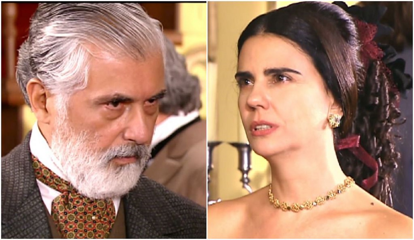 Coronel Sebastião (Paulo Figueiredo) e Tomásia (Mayara Magri) em A Escrava Isaura