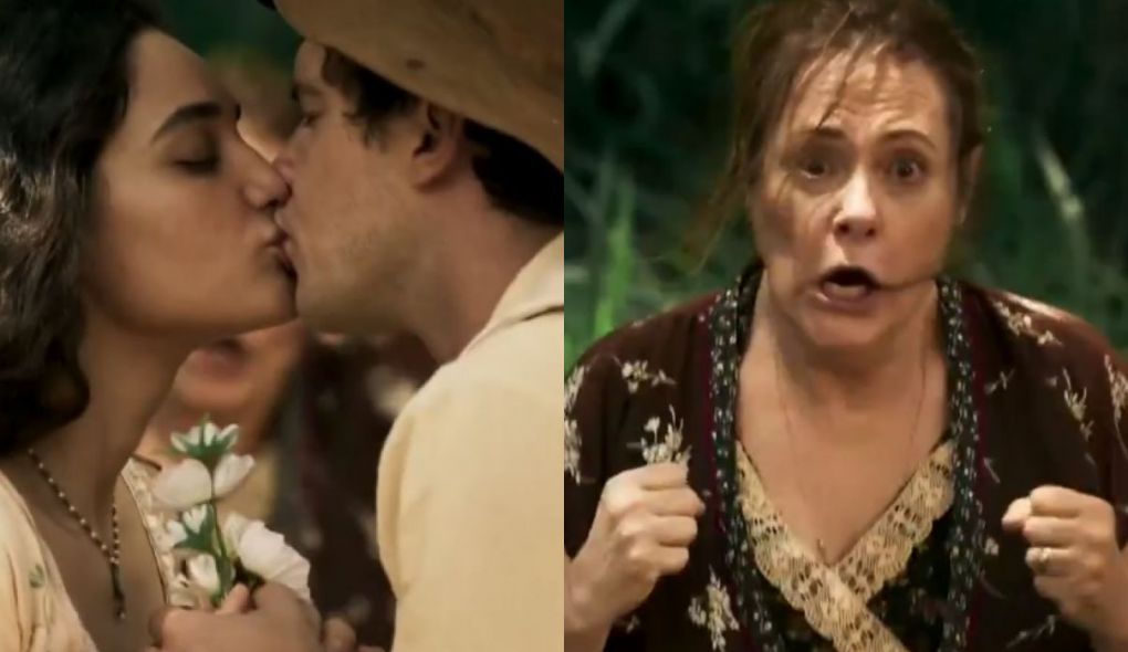 Filomena (Débora Nascimento), Candinho (Sergio Guizé) e Cunegundes (Elizabeth Savala) de Êta Mundo Bom!