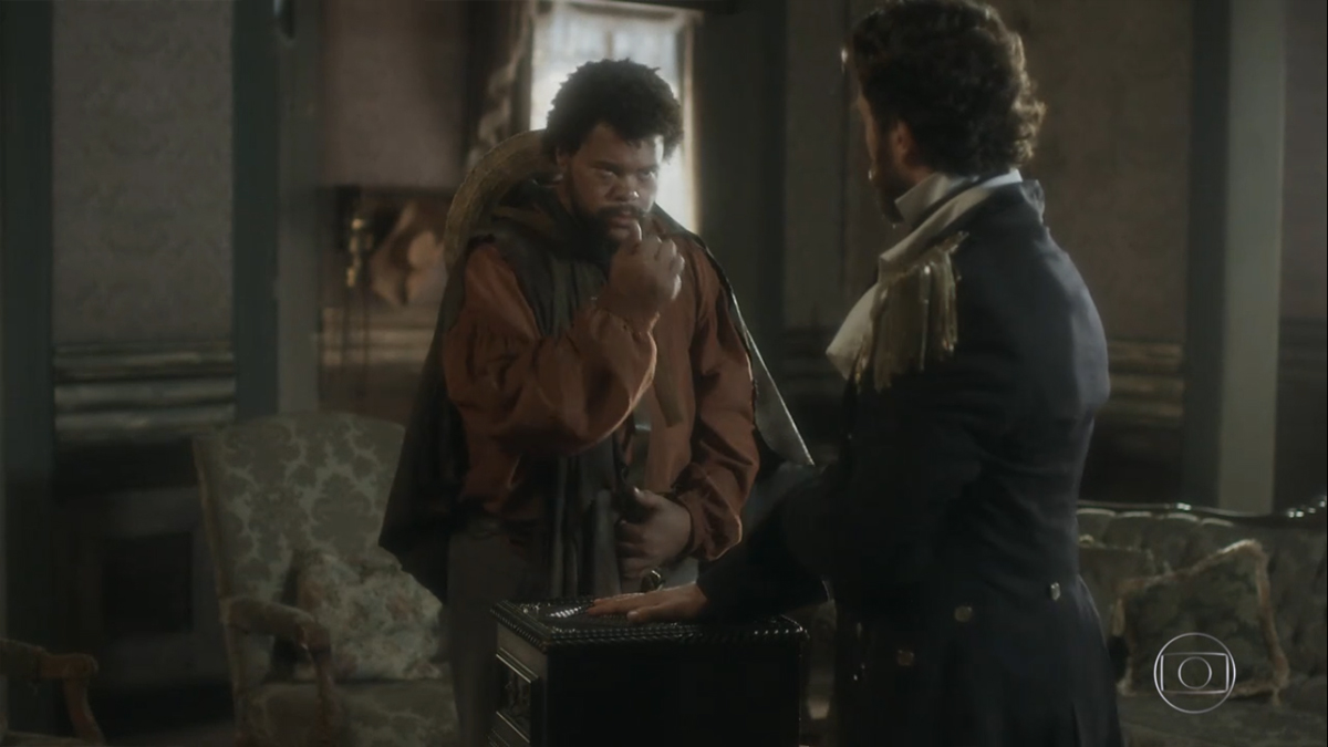 Jacinto (Babu Santana) e Thomas (Gabriel Braga Nunes) em Novo Mundo