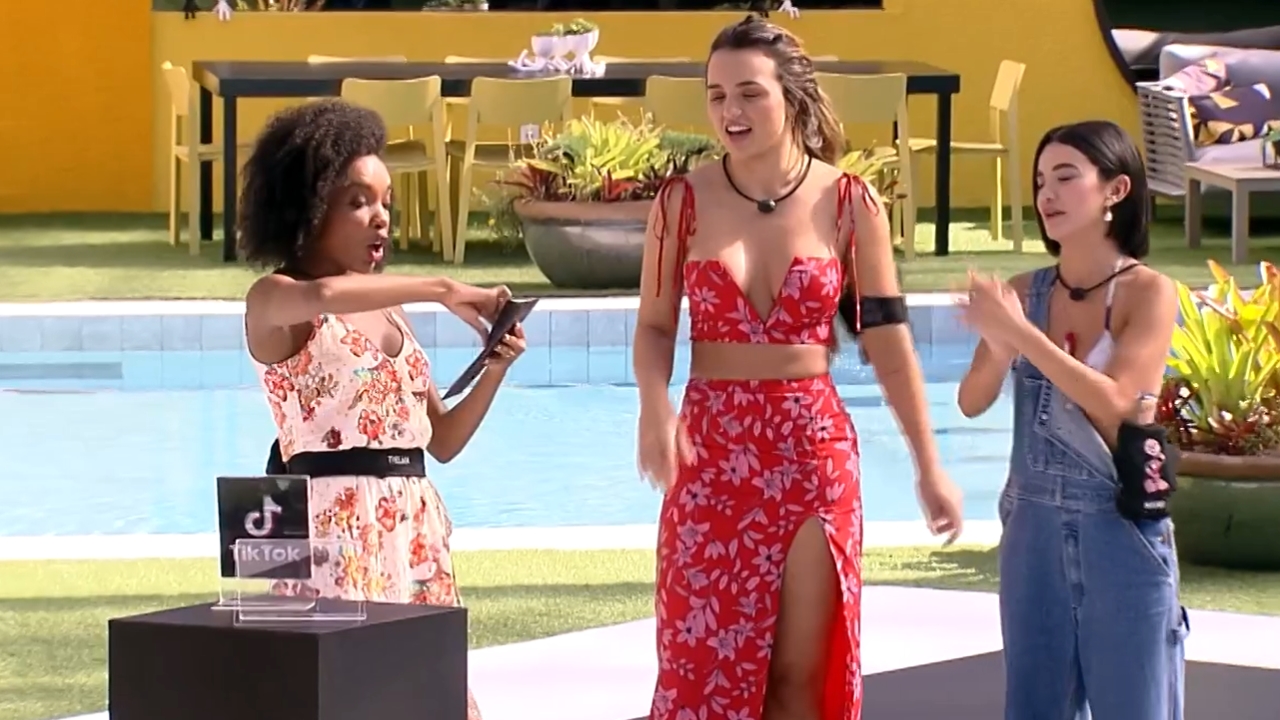 Thelma, Rafa e Manu durante desafio de app no BBB20