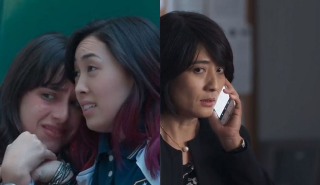 Tina (Ana Hikari), Lica (Manoela Aliperti) e Mitsuko (Lina Agifu) de Malhação – Viva a Diferença