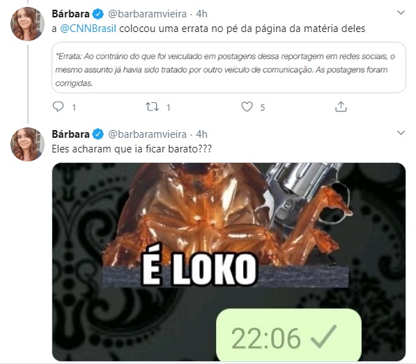 Post da repórter Bárbara Vieira
