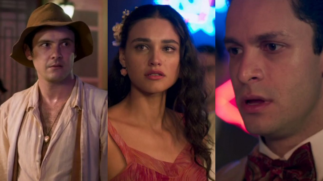 Candinho (Sergio Guizé), Filó (Débora Nascimento) e Celso (Raiber Cadete) de Êta Mundo Bom!