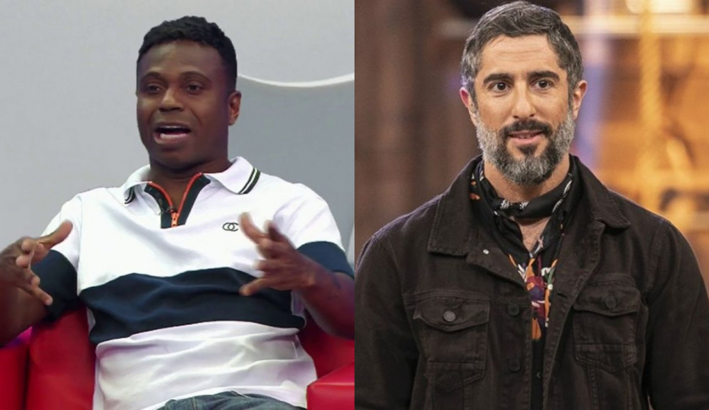Edílson, comentarista de Os Donos da Bola, e Marcos Mion, apresentador de A Fazenda