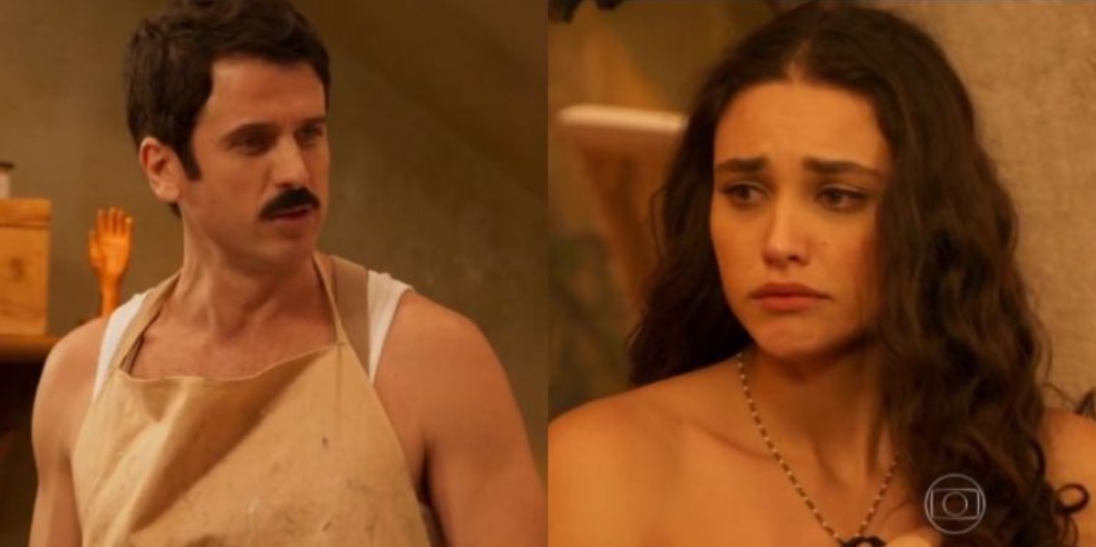 Ernesto (Eriberto Leão) e Filomena (Débora Nascimento) de Êta Mundo Bom!