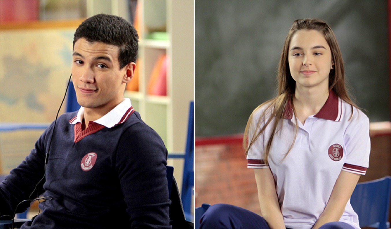 Guilherme (Lawrran Couto) e Raquel (Isabela Moreira) em As Aventuras de Poliana