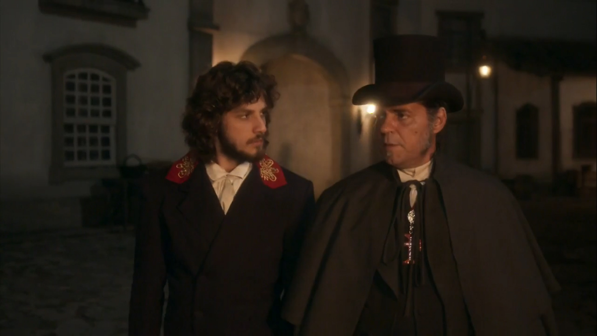 Joaquim (Chay Suede) e Bonifácio (Felipe Camargo) em Novo Mundo