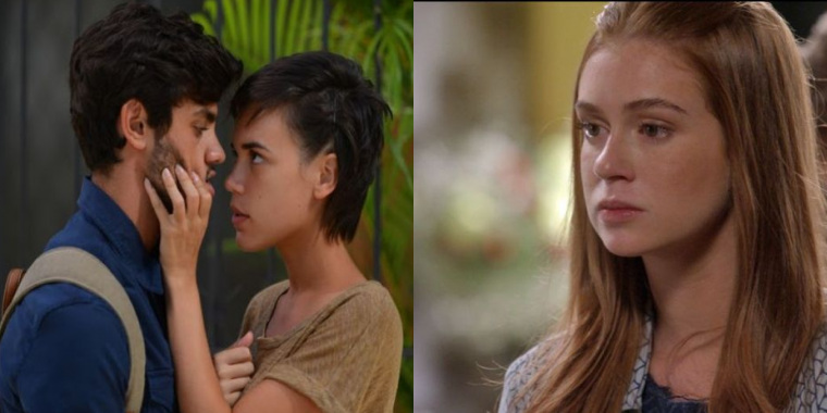 Jonatas (Felipe Simas), Leila (Carla Salle) e Eliza (Marina Ruy Barbosa) de Totalmente Demais