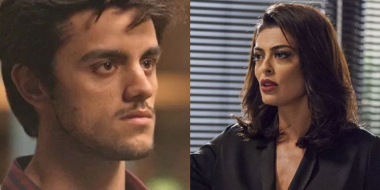 Jonatas (Felipe Simas) e Carolina (Juliana Paes) de Totalmente Demais